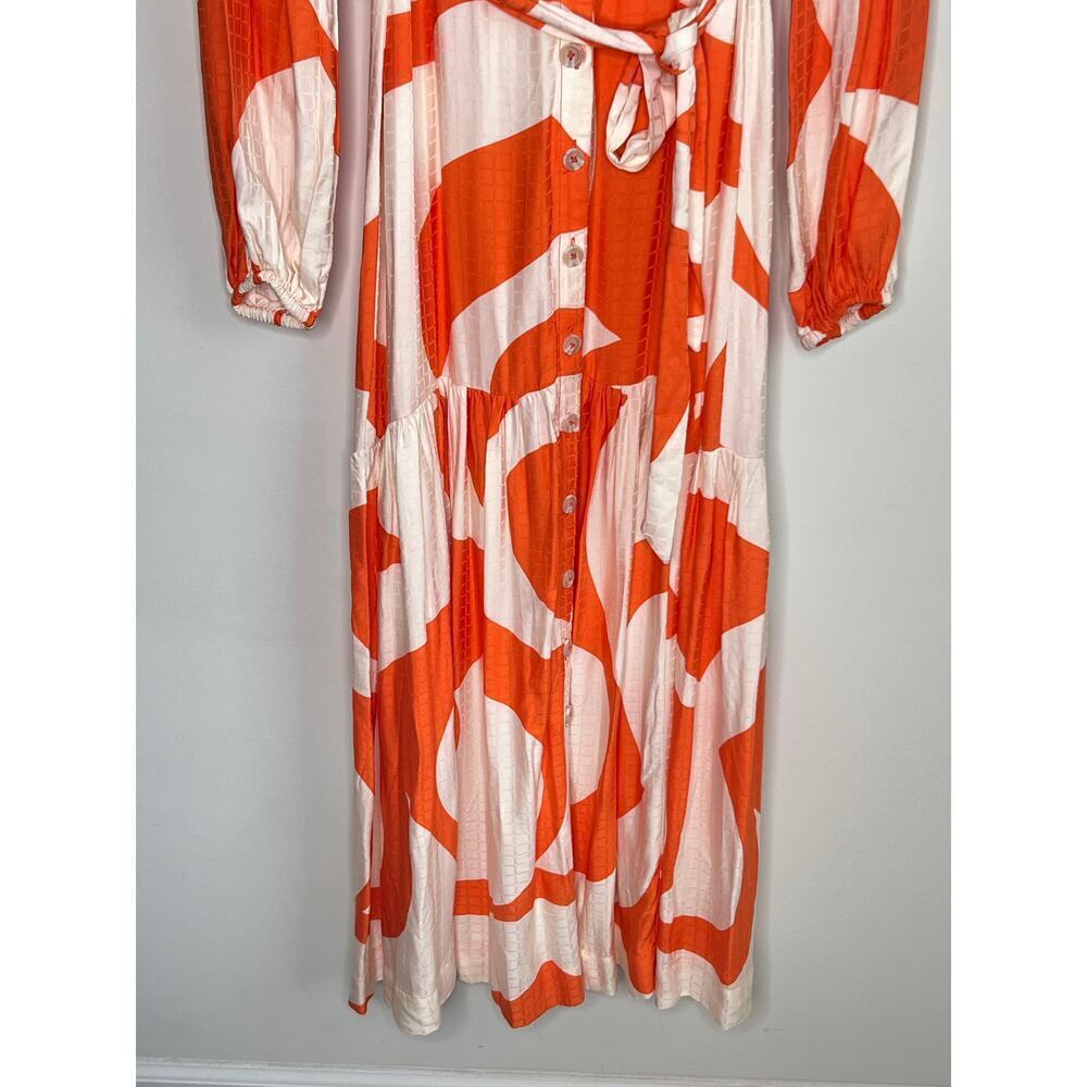 Anthropologie Tiered Buttondown Maxi Belted Dress Orange & White Abstract XXS - Picture 4 of 11